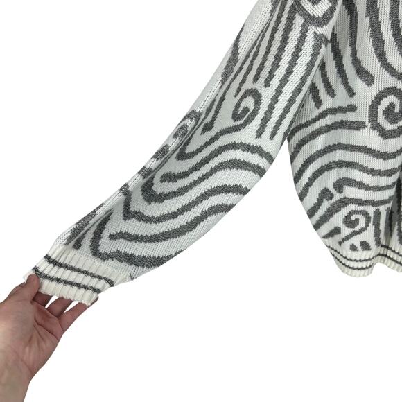 Vintage Logic Abstract Knit Sweater Gray White Pullover L Made in USA 90s Retro - Picture 3 of 4